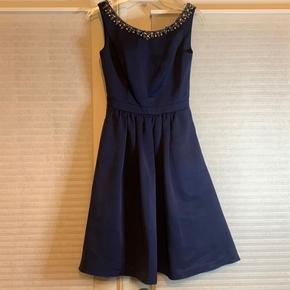 Davids‎ Bridal Navy Blue Beaded Neckline Fit Flare Party Dress Size 2